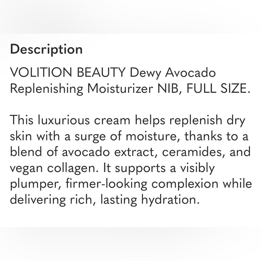 Volition Dewy Avocado Replenishing Moisturizer Full Size NEW In Box - Picture 5 of 5